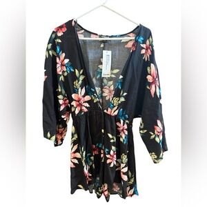 Hommage | Floral V-Neck Black Romper